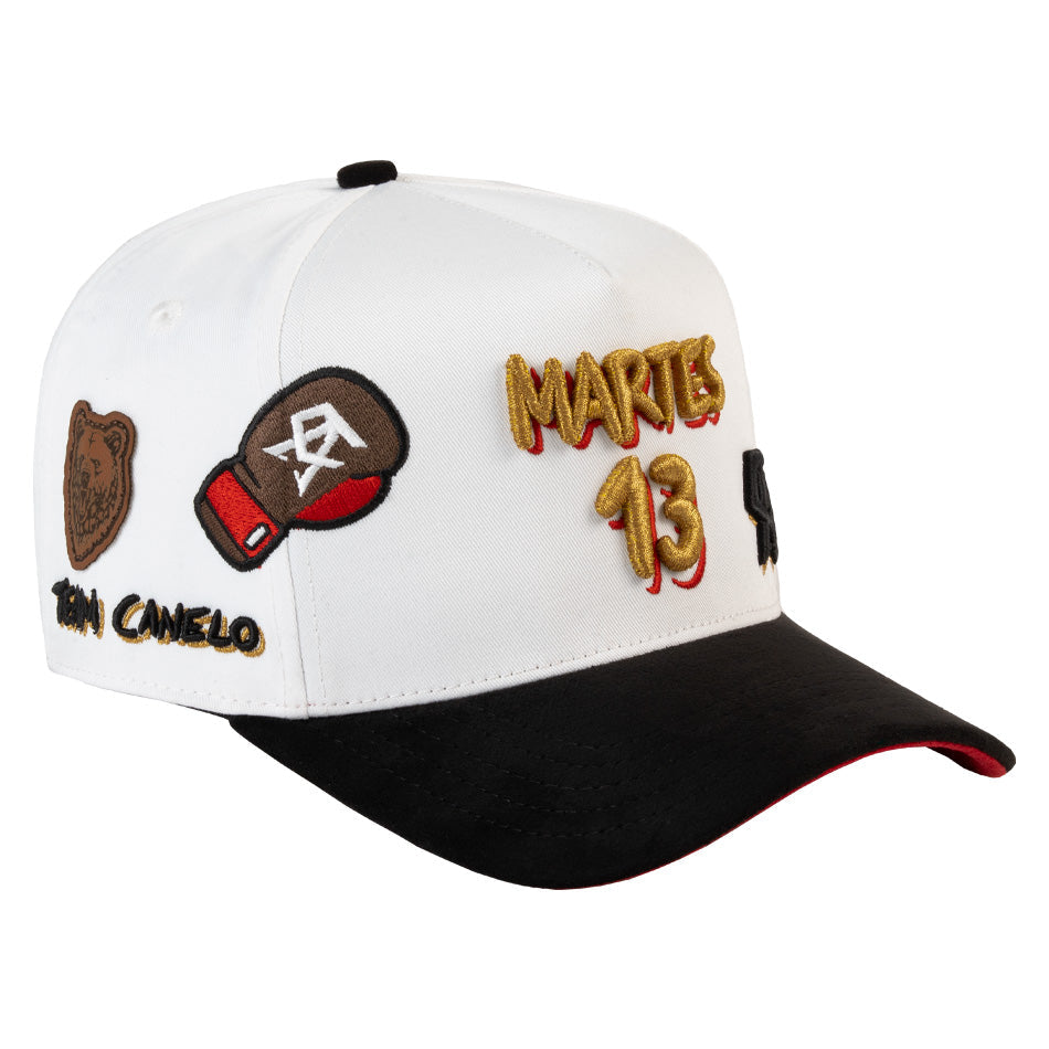 GORRA JC HATS X LUIS R CONRIQUEZ X CANELO ALVAREZ "MARTES 13" WHITE BLACK