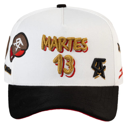 GORRA JC HATS X LUIS R CONRIQUEZ X CANELO ALVAREZ "MARTES 13" WHITE BLACK
